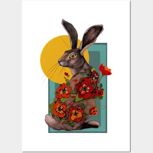 Floral hare poster Posters and Art